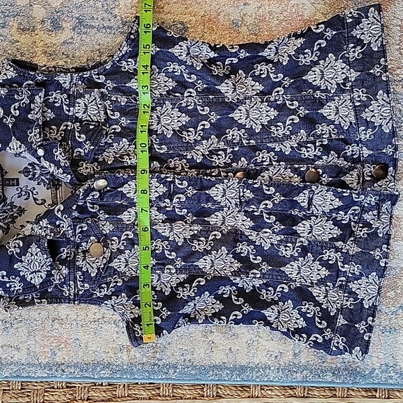 Baccini Floral Denim Womens Sleeveless Button Down Collard Vest Sz S - Picture 3 of 6